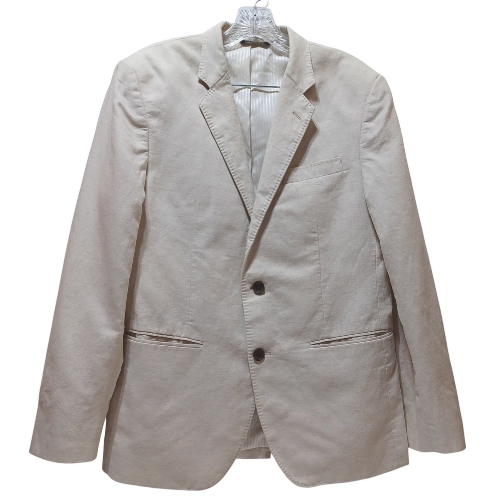 BR Mens 40R Linen Cotton Blazer Tan Beach Summer Wedding Guest Resort Coastal